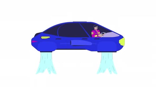 Animated Futuristic Flying Car with a Driver
