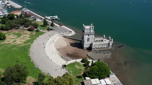 Drone Shot of Belem Tower in Lisbon During Daytime
