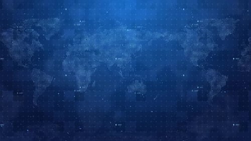 Animated Global Technology Map Background with Digital Data Dots