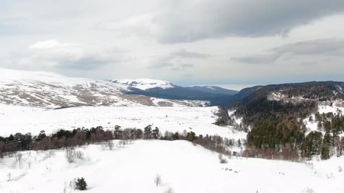 Beautiful Winter Mountain Landscape Aerial Shot Ski Resort Top View