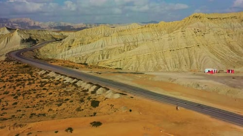 Balochistan Highway Panning Drone Shot of Expansive Roadway