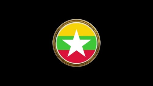 Rotating 3D Gold Badge with Myanmar Flag