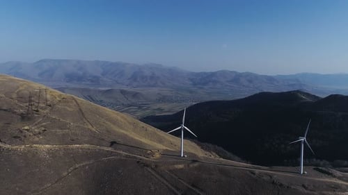 Wind Power Technology Aerial Drone View on Wind Power. Row of Modern