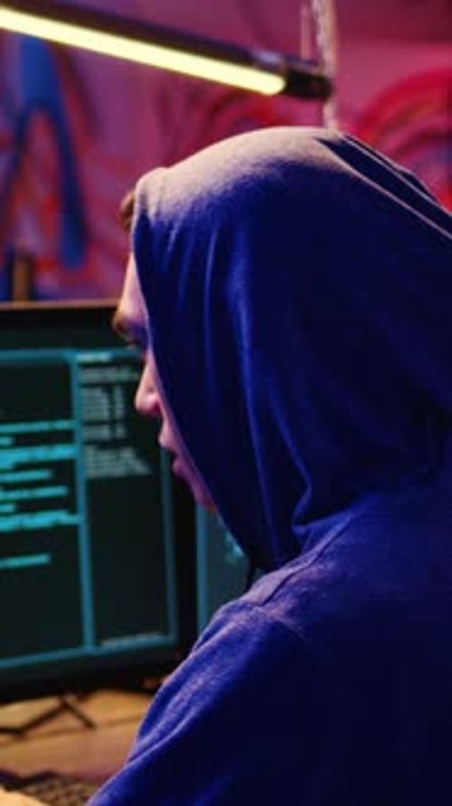 Vertical Video Anxious Hacker Hiding in Bunker
