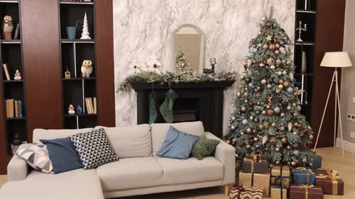 Cozy Christmas Living Room With Decorated Tree