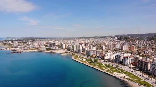 Aerial View of Beautiful Costal Shore in Vlore Albania