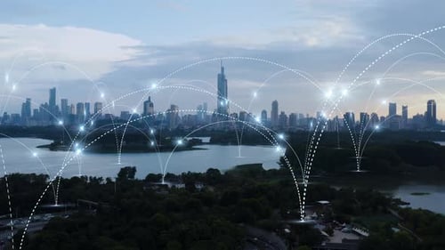 smart Connected city skyline. Futuristic network concept, city Technology