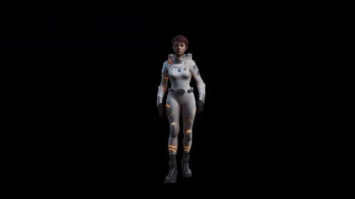 Femme astronaute futuriste marchant sur place