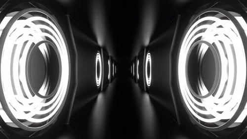 Weiße Neonblitzringe im Tunnelhintergrund VJ Loop In 4K
