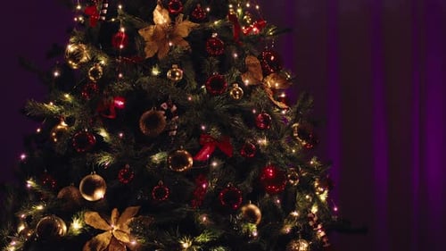 Decorated Christmas Tree with Lights and Ornaments