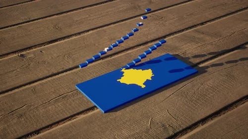 Modern 3D Kosovo Flag and Map with Stars Build Animation