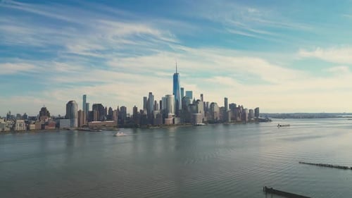Manhattan Skyline From Drone Manhattan Over the Hudson River Manhattan Cityscape Aerial View