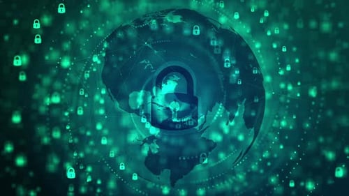 Digital Global Network Security with Padlock Animation