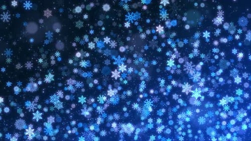 Blue Glowing Snowflakes Falling Winter Background Loop