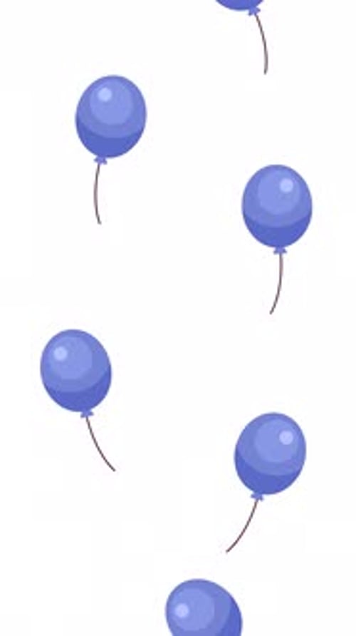 Animated Purple Balloons Floating Upwards on White Background