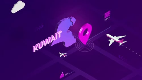 Futuristic Isometric Map of Kuwait Travel Animation