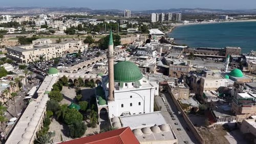 Aerial video over the old city of Acre in northern Israel
