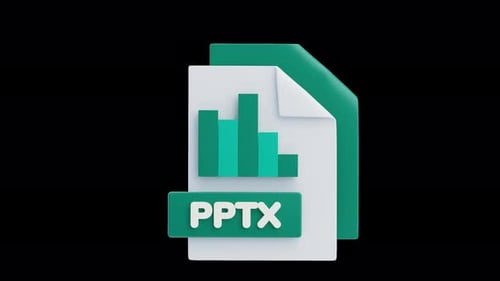 Animación 3D del icono 3D del archivo PPTX. Concepto de formato de archivo