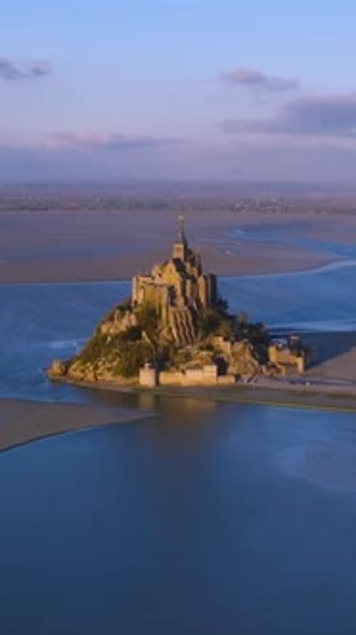Aerial View of the World Famous Mont Saint Michel Cathedral in Normandy One of France's Most Visited