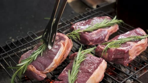 Beef Steak with Rosemary Grilling on Barbecue