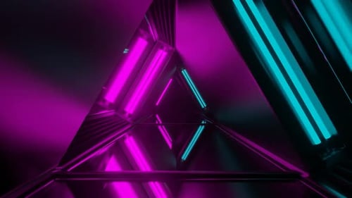 Cyan And Pink Neon Glow Mirror Triangular Tunnel Background Vj Loop In HD