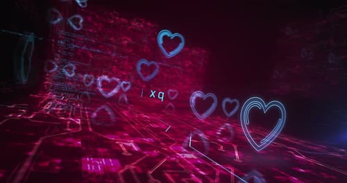 Heart love health and ai tech code symbols loop cyber concept