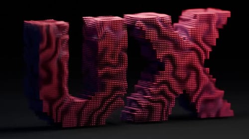 animación de estilo vóxel con las letras «UX»