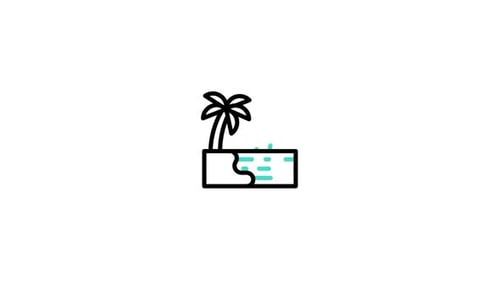 Animated Travel Icon: Beach with Palm Tree and Sun