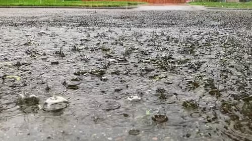 SloMo - Starker Regen plätschert in der Pfütze