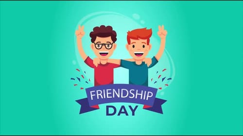 Animated Friendship Day Greeting with Happy Cartoon Friends and Confetti