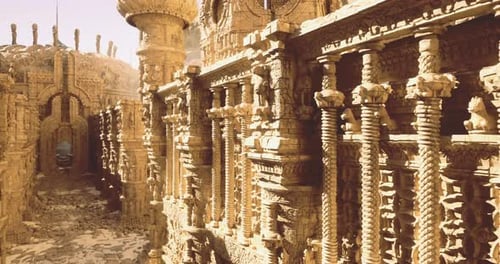 Ancient Architecture Showcasing Intricate Stone Carvings in a Desert Location