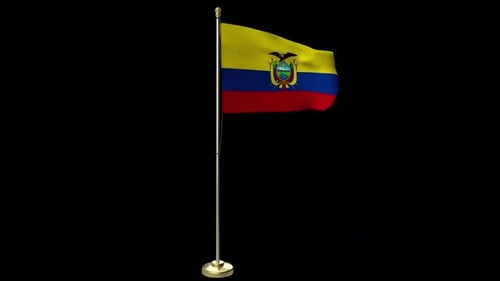 Realistic 3D Ecuadorian Flag Waving on Flagpole with Alpha Channel