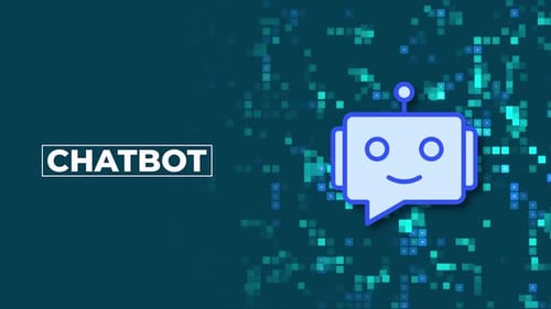 Modern Chatbot Icon and Glitch Text Reveal with Digital Background