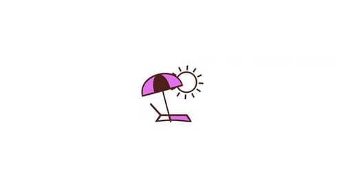 Animated Flat Design Sun Umbrella and Beach Chair Icon