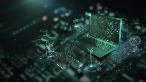 Laptop's Digital Realm with 3D Animated Charts