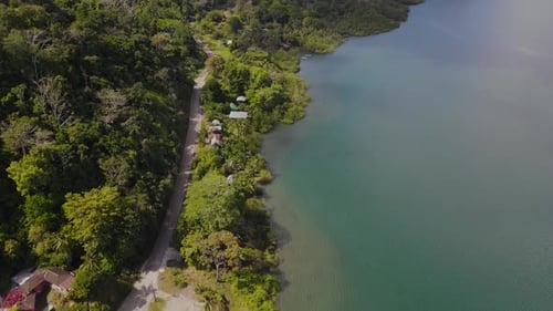 Aerial view of a road next to the gulf in the Pacific of Costa Rica