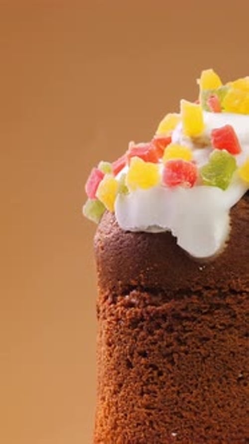 Easter Cake Rotating Closeup on Yellow Background Vertical
