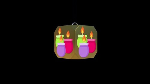 Diwali Celebration Golden Lantern with Animated Candles