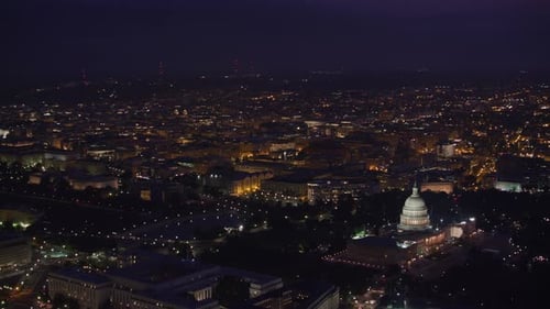 Washington, D.C. Circa-2017, Wide Aerial View of City and Capitol at Dawn