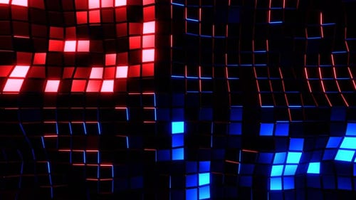 Blue And Red Neon Square Grid Background VJ Loop l 4K