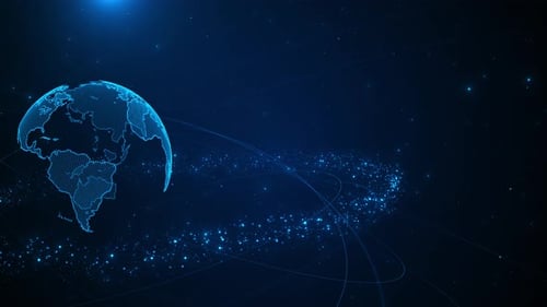 Planète numérique avec lignes de connexion, échange de données, distribution d'informations, réseau mondial, transmission de données