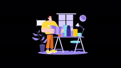 Un hombre que revisa documentos en un espacio de trabajo moderno.
