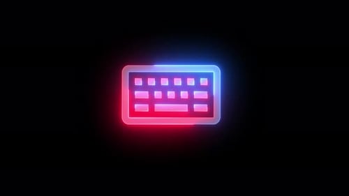 Neon Classic Keyboard Icon Blue Red Color Glowing Animation Black Background