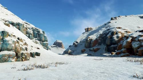Driving through the snowy canyon