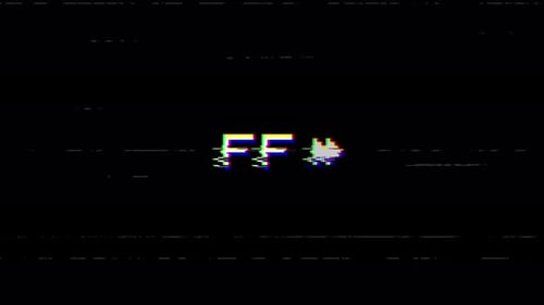 VHS-Kassetten-Schnellvorlaufanimation mit Pixelglitch-Effekt, der digitale Verzerrung zeigt