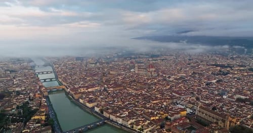 Drone'sEye View of Florence's Old Town and Touristic European Alleys