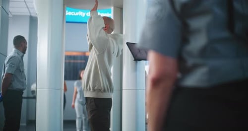 Man Passes Through Airport Security Scanner