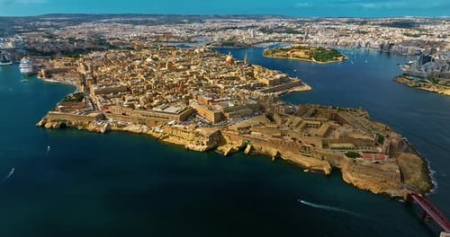 Aerial Top View Valletta Capital City of Malta Panorama Senglea Birgu Kalkara