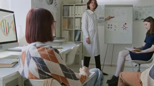 Science Class, Students Learning, Diagram on Whiteboard