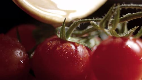 Cuisiner des légumes frais biologiques gastronomiques pour Thanksgiving avec fond noir en gros plan au ralenti